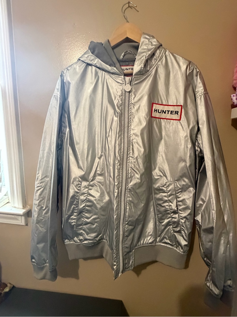 Hunter Metallic Silver Jacket with Red Accents